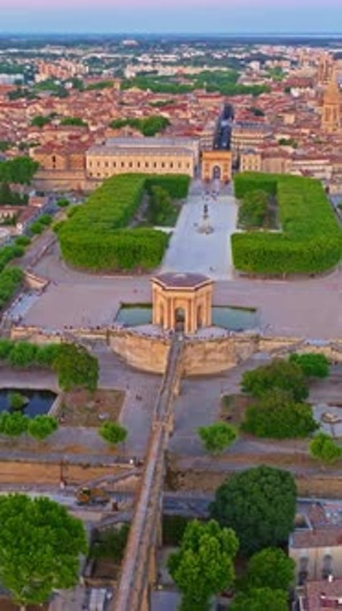 Aerial View of Montpellier France Aerial Establishing Shot of Downtown Montpellier with a Crowd of