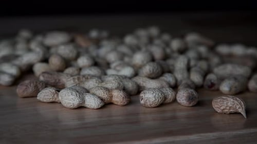 Shelled Peanuts Placed on Wood Surface