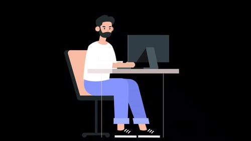 Bearded Male Employee Working in the Office Working on a Project on his Laptop Alpha Channel