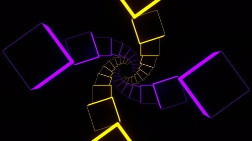 Purple And Yellow Neon Futuristic Spiral Squares Background Vj Loop In 4K