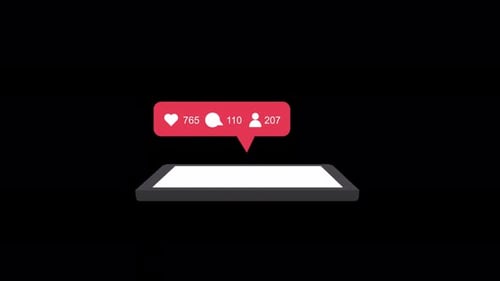 Telefon mit Animationsvideo mit Like-, Kommentar- und Follower-Benachrichtigung — transparent