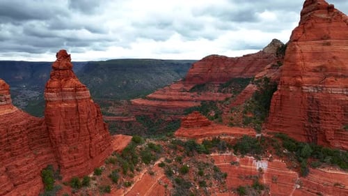 Aerial view of rock formations in canyon, United States.