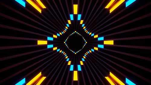 Orange And Blue Neon Line Move On Square Tunnel Background Vj Loop In 4K