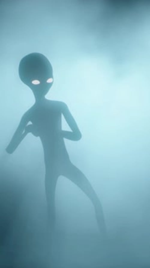 Futuristic Alien Dancing Silhouette with Glowing Eyes