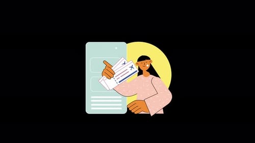 Illustration of a female traveler holding flight tickets