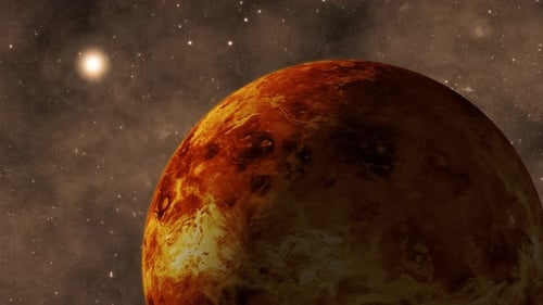 Realistic Venus Surface 3d Planet Glowing Sun View On Space Galaxy
