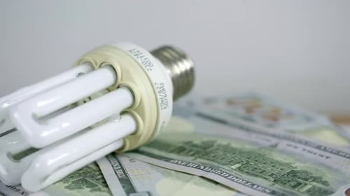 Close up of Light Bulb Lying on Money
