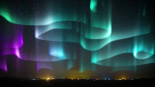 Vibrant Northern Lights Aurora Borealis Night Sky Background Loop