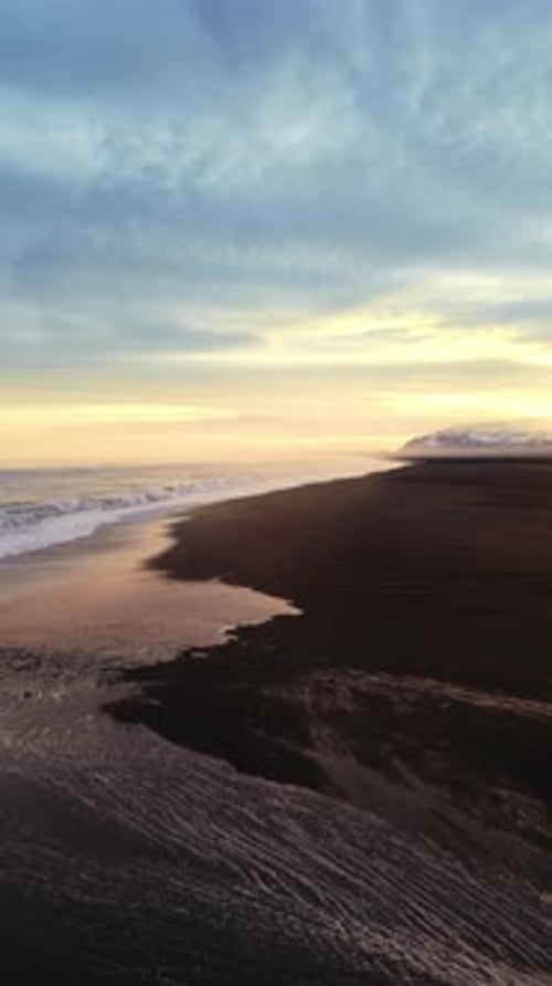 Vertical Video Atlanic Coastline Black Sand Beach