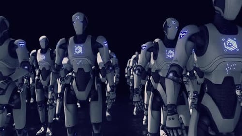 Futuristic AI Robot Army Marching Animation