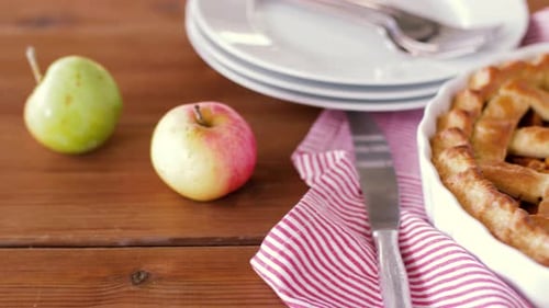 Food, Culinary and Baking Concept - Close Up of Apple Pie And