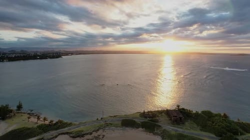 Bright Sun Shines Over The Sea From Isla de Cabras National Park And Ruinas del Antiguo Leprocomio I