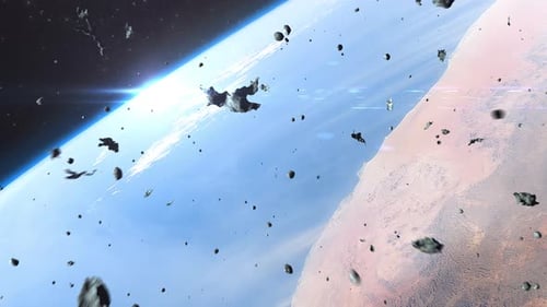Asteroiden driften über der Erde