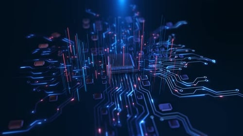 Futuristic Digital CPU Microchip with Data Flow Animation