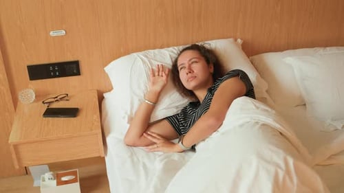Peaceful Morning Rest Female Guest Rests Peacefully in Serene Boutique Hotel Chamber Quiet Morning