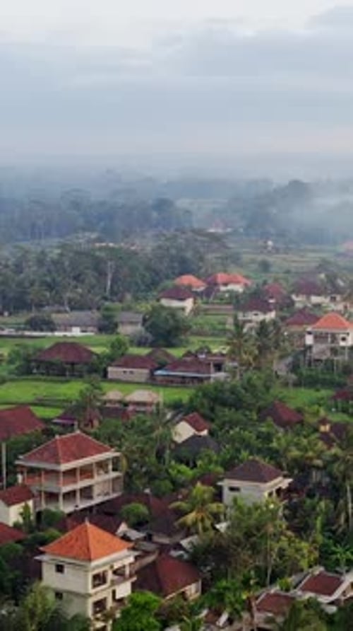 Aerial View of Rural Homes Surrounded by Tropical Nature