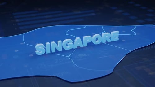 Singapore 3D Map Text Reveal with Futuristic Data Background