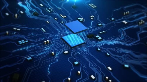 Futuristic Digital Circuit Board Processor Animation