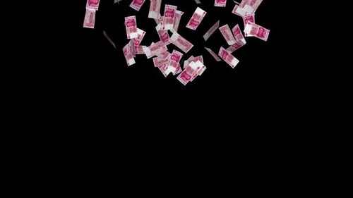 Exploding Chinese Cash Money - ¥100 Yuans Bills - Top Blast Transition - Alpha Channel 4K
