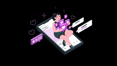 Animated Social Media Engagement on Mobile Phone Illustration