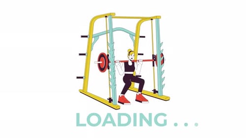 Working out on weight power rack line 2D loading animation