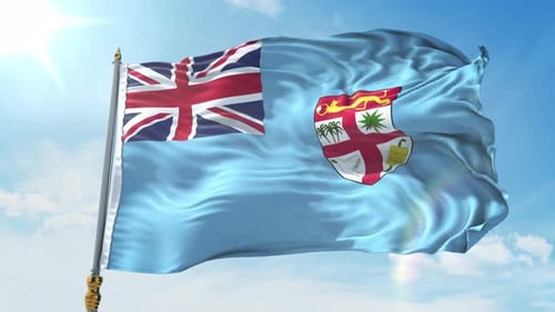 Fiji Flag Waving Seamlessly Against Clear Blue Sky