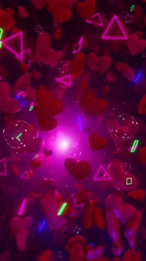 Bubbles Heart In Love Neon 02 4K
