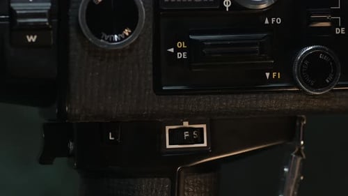 Close-up old analog Super 8 camera lens