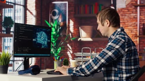 Remote Worker Working with AI Deep Neural Networks on Desktop PC