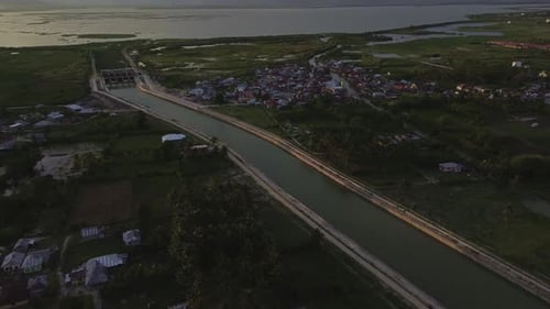 Aerial View of Water Canal in Countryside