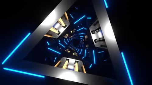 Blue And Yellow Neon Glowing Triangular Spiral Background Vj Loop In 4K