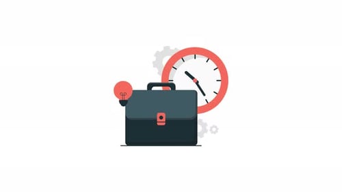 4k Office Bag with Clock. Working Time Concept Animation Video