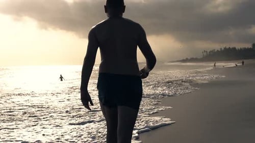 Silhouette of Man Walking on Beach During Sunset Adult