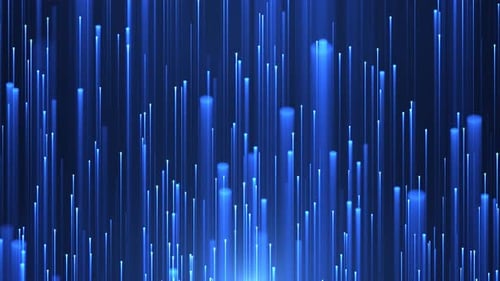 Abstract digital background with glowing neon particles flying upward. movement of a stream of glowi