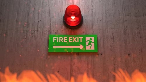 Emergency Fire Exit Sign and Flashing Alarm with Realistic Flames