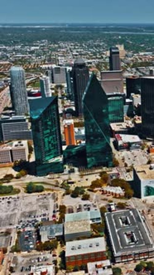 Aerial view of downtown Dallas' modern architecture