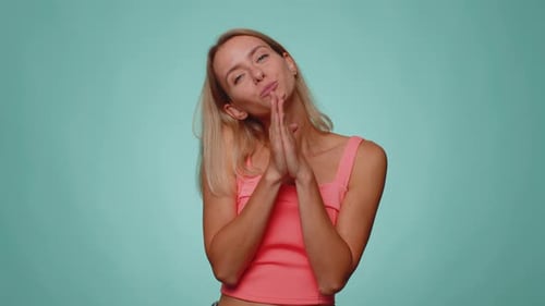 Blond Woman Pleading and Begging Indoors