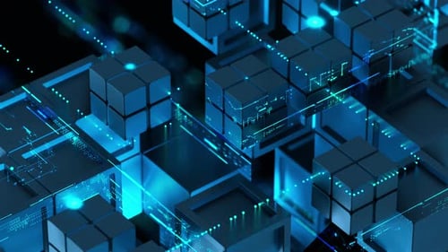 Futuristic Blue Digital Cube Network