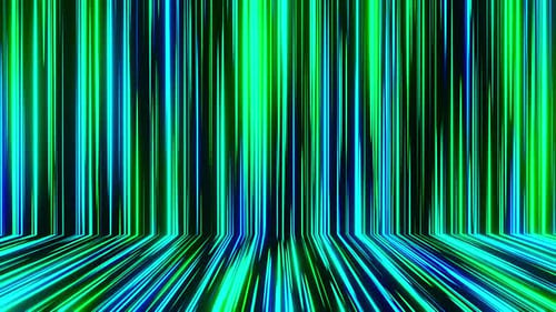 Green and blue lines flow across the wall and floor. Loop animation