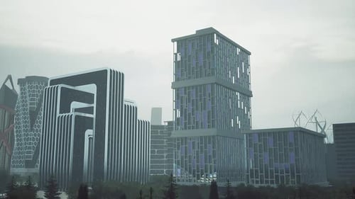 Futuristic Cityscape with Modern Buildings and Sci-Fi Architecture