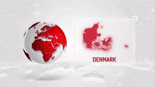 Denmark 4K Tech Map Beside Globe On White Background