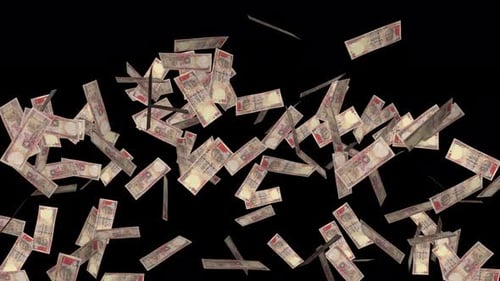 Money Explosion - 1000 Indian Rupee Bills - V - Transition Blast From Bottom - Alpha Channel - 4K