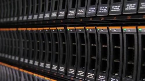 Camera Moves Past Powerful Video Cards Row with Lights