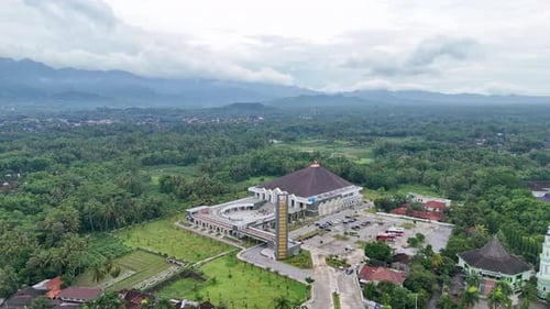Aerial view of An-Nuur Central Java Grand Mosque surrounded by greenery landscape, Indonesia.