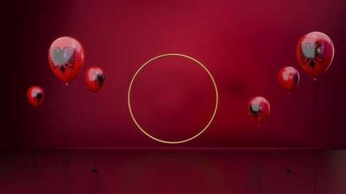 Ballons de pays albanais et scène de production