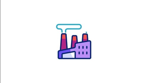 Flat Design Factory Icon Emitting Smoke Animation
