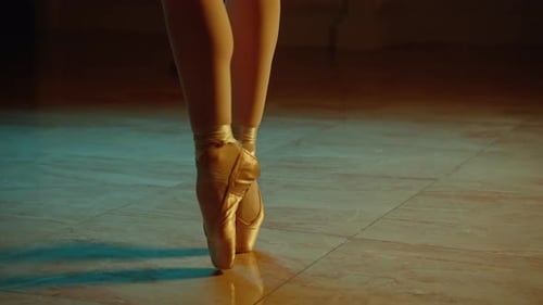 Close Up Ballet Dancer Feet in Pointe Shoes