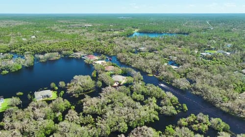 Surrounded By Hurricane Ian Rainfall Flood Waters Homes in Florida Residential Area Consequences of