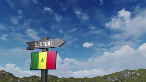 Animated Senegal Travel Signpost With Passenger Jet Flyby
