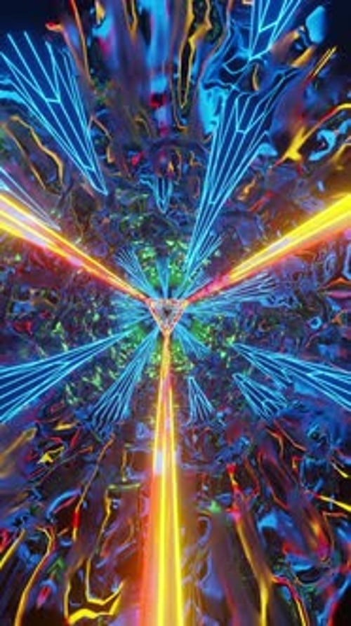 Reflective tunnel with blue spikes and red and white triangles. Looped animation